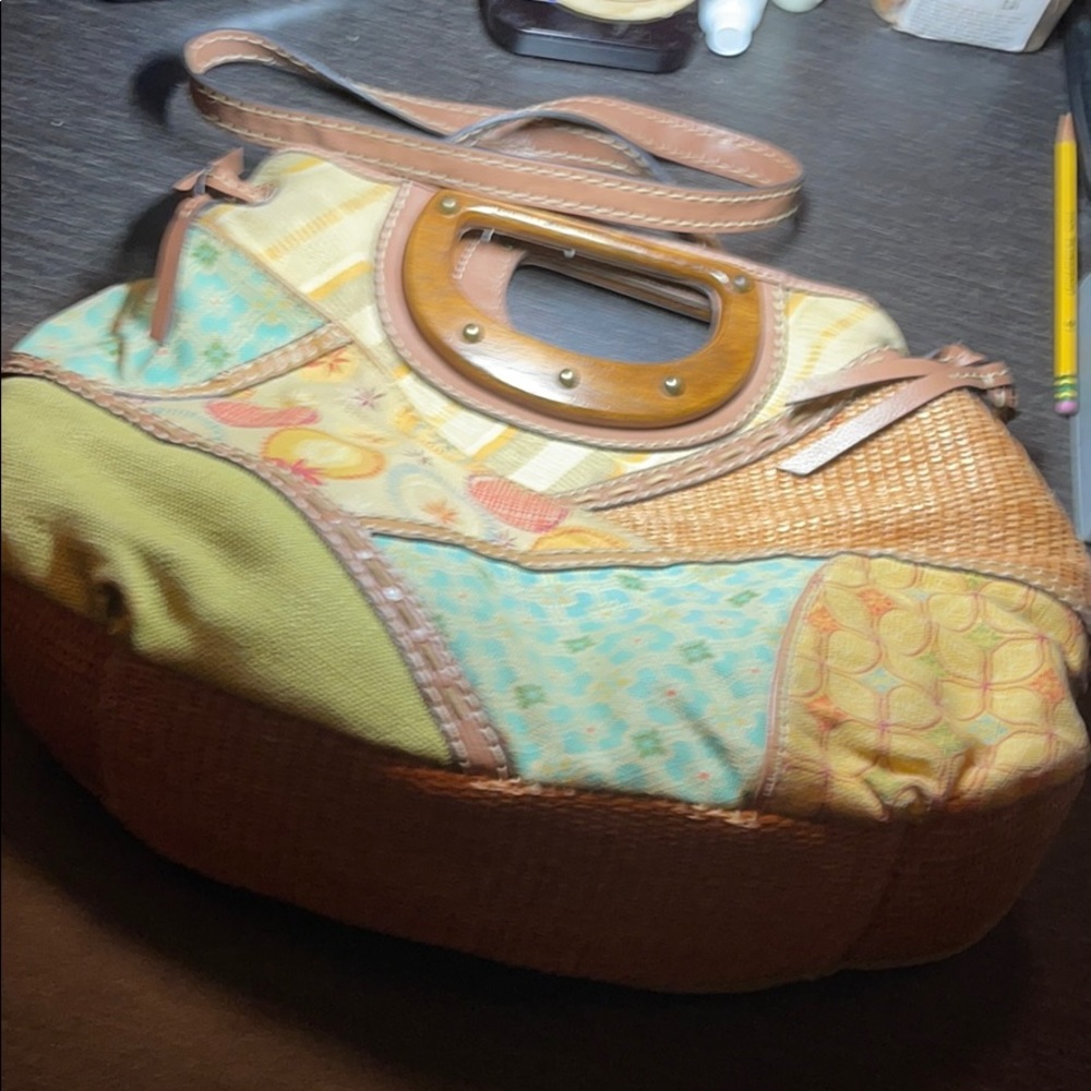 FOSSIL CANVAS BAG WOODEN HANDLE/ CROSSBODY